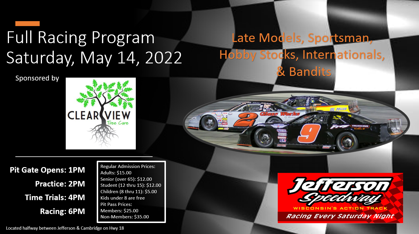 May 14th – Sponsored By – Clear View Tree Care – Full Racing Program